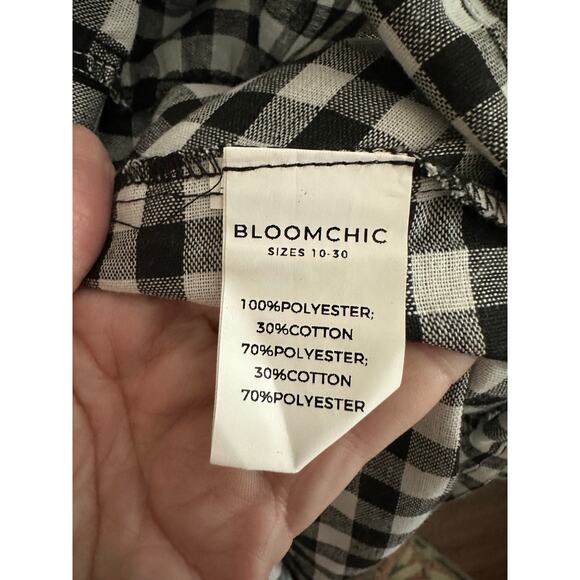 BLOOMCHIC Gingham Patchwork V Neck Pocket Ruffles Dress Black White - Sz 30 - Picture 6 of 7